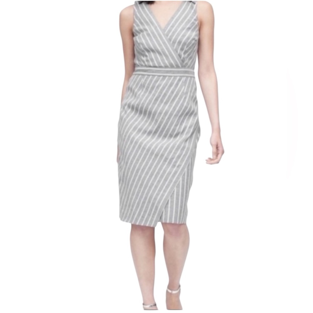 Banana Republic Women’s Linen-Cotton Sheath Dress White & Gray Stripe Size 8 NEW